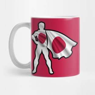 Japanese Hero Wearing Cape of Japan Flag and Peace in Japan Mug